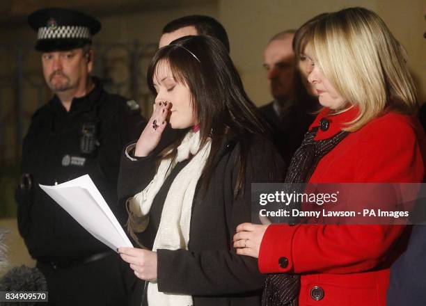 Lindsay and Sharon Brown, sisters of murdered schoolgirl Vicky Hamilton, make a statement outside Dundee Sheriff's Court following a guilty verdict...