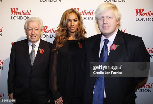 Frank Lowy, Leona Lewis and Boris Johnson attend the grand opening of Westfield London on October 30, 2008 in London, England.