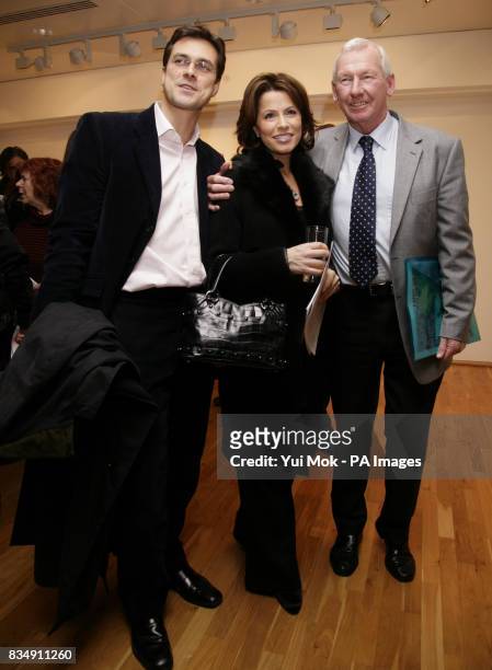 Justin Bower, Natasha Kaplinsky and former goalkeeper Bob Wilson during the launch of the 'Stars on Canvas' Exhibition, at the SW1 Gallery in central...