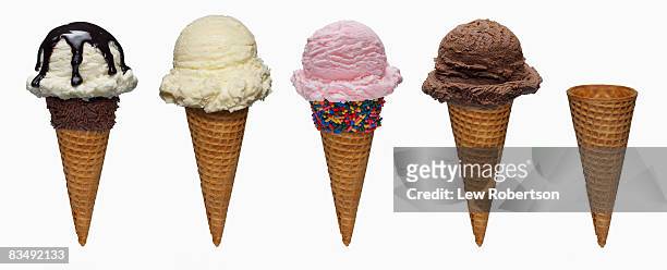 ice cream cones on white - cornet stockfoto's en -beelden