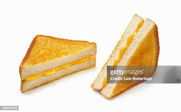 grilled cheese on white - toasted sandwich stockfoto's en -beelden
