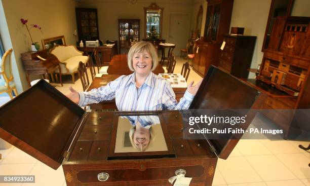 Sharon Hamilton, inside her shop the 'Antique Gallery' on the Lisburn Road in Belfast.