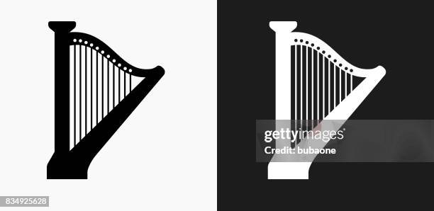 harp icon on black and white vector backgrounds - harp shaped stock illustrations