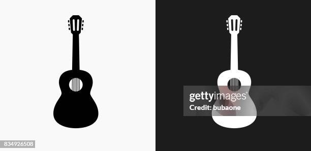 stockillustraties, clipart, cartoons en iconen met akoestische gitaar pictogram op zwart-wit vector achtergronden - gitaar