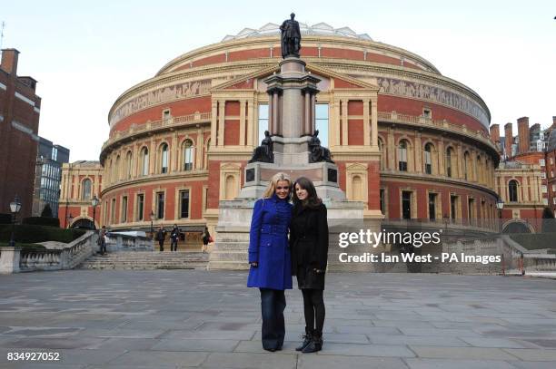 Faryl Smith, aged 13, poses with Katherine Jenkins on the day Smith signed her new 2.3 million contract to Universal Classics and Jazz, at the Royal...