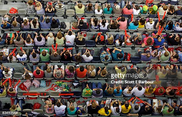 aerial view of crowd of spectators at sports event - stadium seats stock pictures, royalty-free photos & images