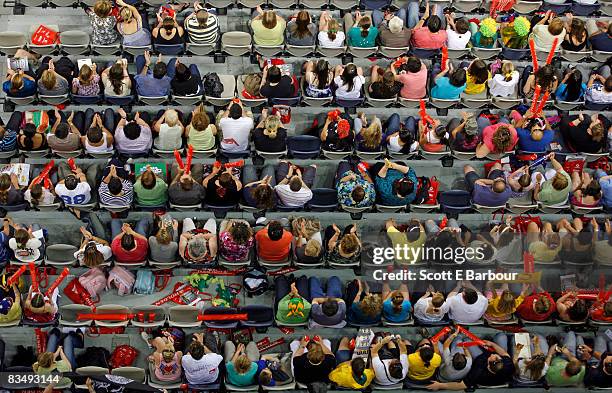 aerial view of crowd of spectators at sports event - åskådarläktare bildbanksfoton och bilder