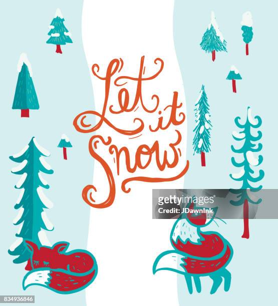 讓是短語只手字母雪景與狐狸 - let it snow 幅插畫檔、美工圖案、卡通及圖標