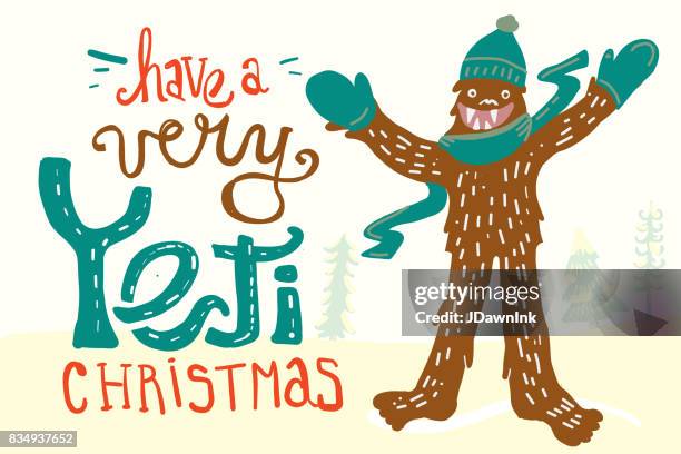 yeti themed christmas greeting design - snow yeti stock illustrations