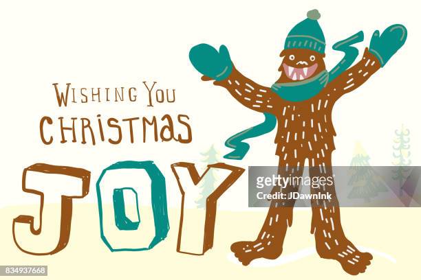 unter dem motto weihnachtsmotiv gruß yeti - bigfoot stock-grafiken, -clipart, -cartoons und -symbole