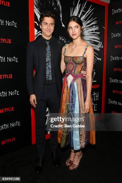Actor Nat Wolff and actress Margaret Qualley attend the "Death Note" New York premiere at AMC Loews Lincoln Square 13 theater on August 17, 2017 in...