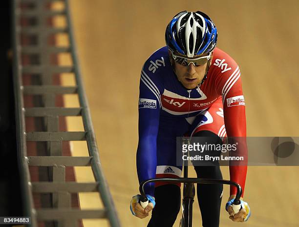 Bradley Wiggins of Great Britain in action during training for the UCI Cycling World Cup on October 30, 2008 in Manchester, England.
