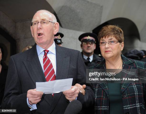 Andrew and Monica Nickell, parents of Rachel Nickell, speak to the media outside the Old Bailey in London, after convicted sex killer Robert Napper...