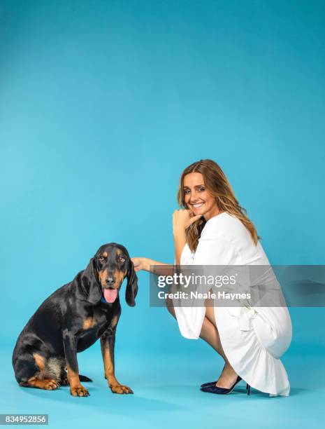 Singer and media personality Louise Redknapp is photographed with her pet dog Corky a stray rescued in Cyprus for the Daily Mail on April 21, 2017 in...