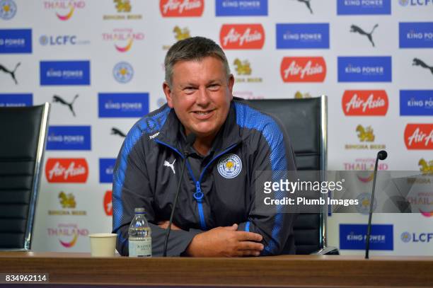 Leicester City manager Craig Shakespeare during the Leicester City press conference at King Power Stadium on August 18, 2017 in Leicester, United...