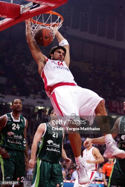 Giorgos Printezis, #16 of Olympiacos in action during the Euroleague Basketball Game 2 match between Olympiacos Piraeus and Unicaja at the Peace &...