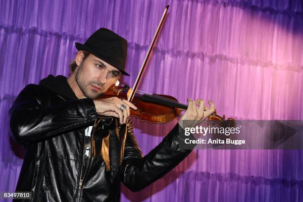 German violinist David Garrett performs for the press during a press conference in order to promote his new album 'Encore' and his upcoming tour in...