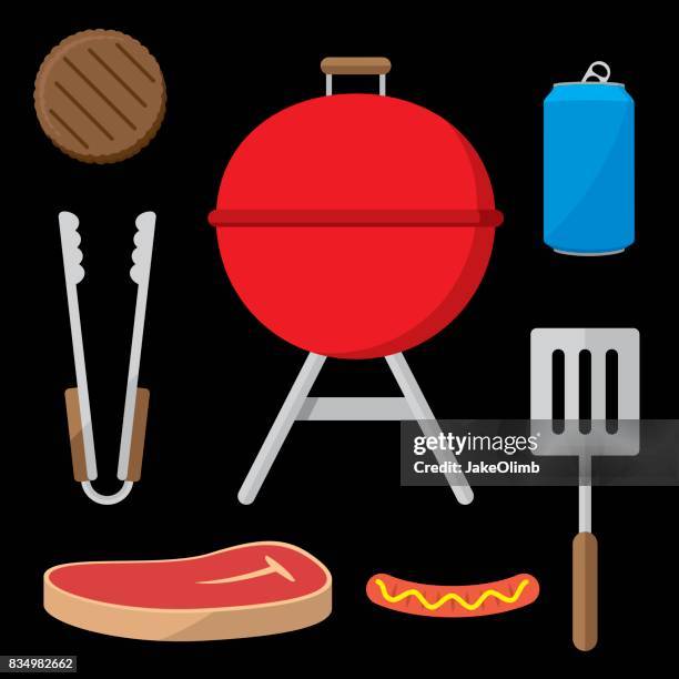 grilling items flat set - carbonated stock illustrations