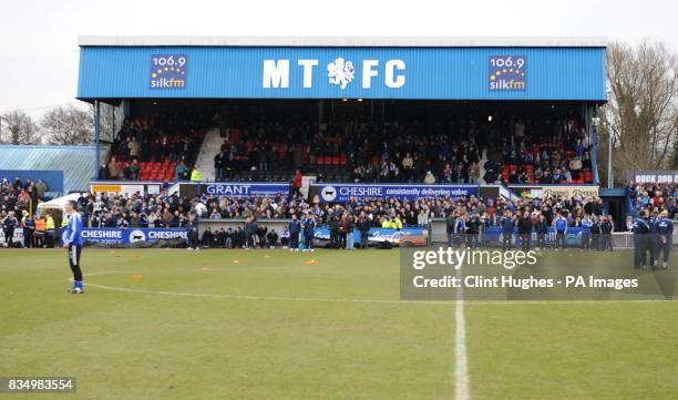 General view of the Silk FM Stand at the Moss Rose Stadium, home of Macclesfield Town F.C.