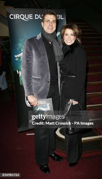 Natasha Kaplinsky and husband Justin Bower attend the first night of Cirque du Soleil's 'Quidam', at the Royal Albert Hall in west London.