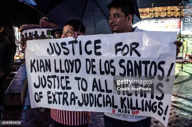 Protesters call for justice to all victims of drug-related extra judicial killings in Manila, Philippines, on 18 August 2017.