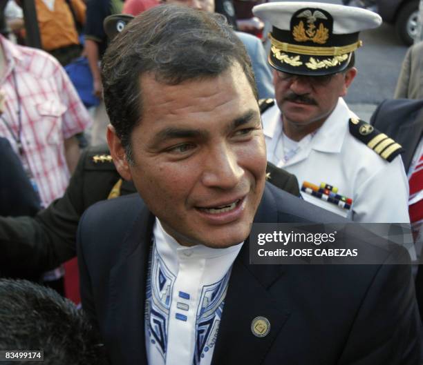 Ecuador's President Rafael Correa arrives at the Metropolitan Cathedral to pay respect on the grave of Monsignor Oscar Arnulfo Romero, Archbishop of...