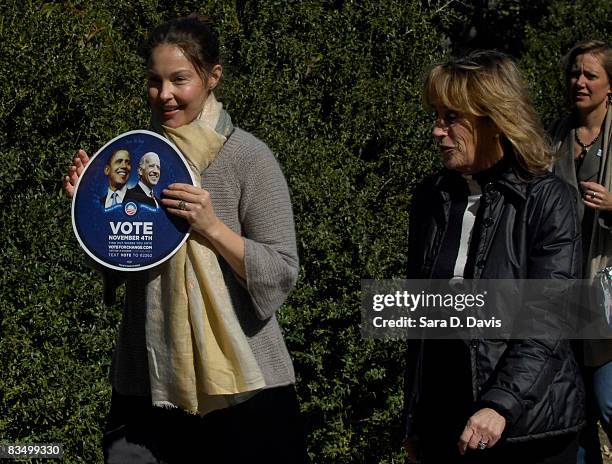 Actress Ashley Judd and Valerie Biden Owens, sister of Democratic vice presidential candidate Joe Biden, arrive at a campaign event for Democratic...