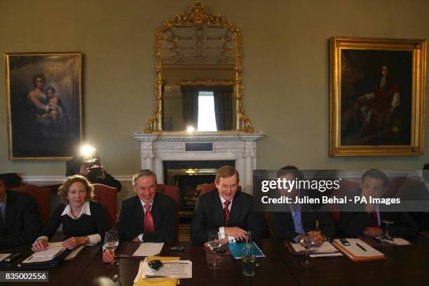 Fine Gael Leader Enda Kenny with Olywn Enright TD, deputy leader Richard Bruton, Alan Shatter TD and Leo Varadkar in the meeting room of the Carton...