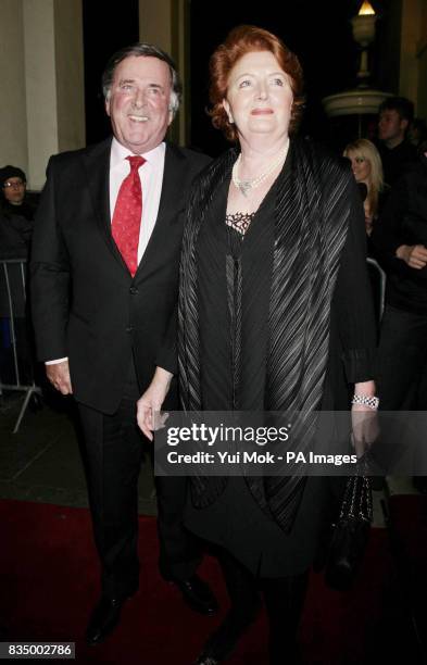 Sir Terry Wogan and wife Helen arriving for the first night of the musical 'Oliver!' at the Theatre Royal in Drury Lane, central London.