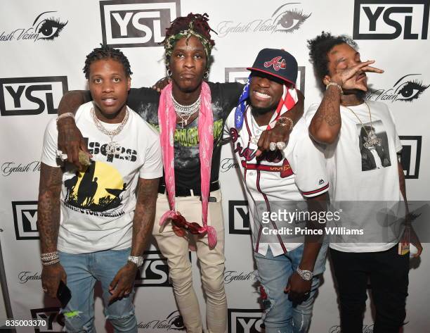 Lil Durk, Young Thug and Ralo attend Young Thug's birthday party at Tago International on August 16, 2017 in Atlanta, Georgia.