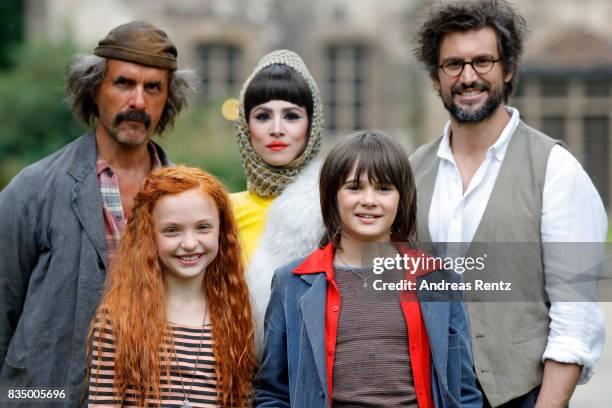 Christoph Maria Herbst, Malu Leicher, Aylin Tezel, Aaron Kissiov and Tom Beck pose for photographs during a set visit of 'Liliane Susewind' on August...