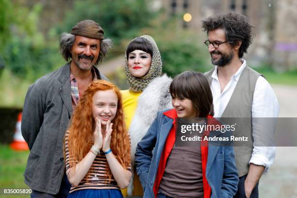 Christoph Maria Herbst, Malu Leicher, Aylin Tezel, Aaron Kissiov and Tom Beck pose for photographs during a set visit of 'Liliane Susewind' on August...