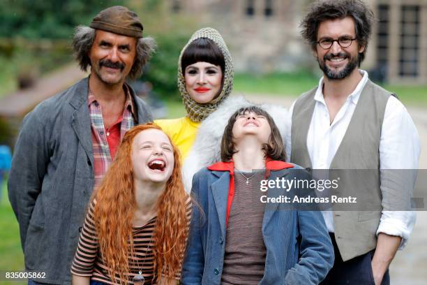 Christoph Maria Herbst, Malu Leicher, Aylin Tezel, Aaron Kissiov and Tom Beck pose for photographs during a set visit of 'Liliane Susewind' on August...