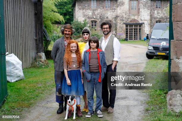 Christoph Maria Herbst, Malu Leicher, Aylin Tezel, Aaron Kissiov and Tom Beck pose for photographs during a set visit of 'Liliane Susewind' on August...