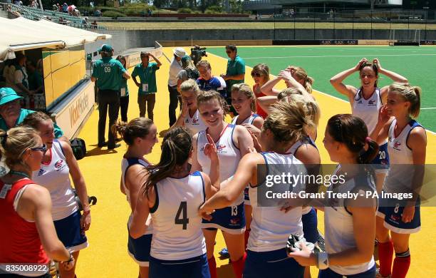 Great Britain celebrate winning the gold medal in the Final of the Womens Hockey Australia v Great Britain at the Australian Youth Olympic Festival,...
