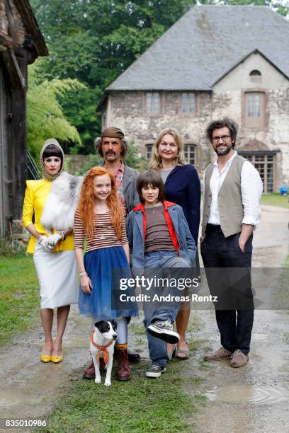 Aylin Tezel, Christoph Maria Herbst, Malu Leicher, Aaron Kissiov, Tanja Guess and Tom Beck pose for photographs during a set visit of 'Liliane...