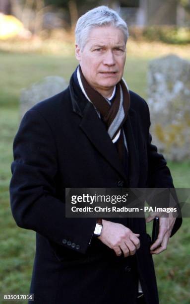 Journalist Richard Kay arrives at the funeral of Sir Dai Llewellyn at St Marys Church, Coddenham, Suffolk.