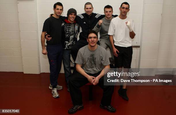 Former WBU Middleweight Champion Anthony Farnell with his 5 boxers Steve Bell, Anthony Crolla, Tony Bellew, Frankie Gavin and Joe Selkirk, at his gym...