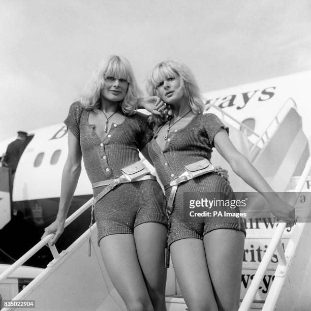 International models Jilly Johnson and Nina Carter at Heathrow Airport, the singing duo 'Blonde on Blonde' were on their way to Glasgow to promote...