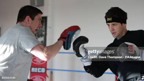 Boxer Steve Bell during a training session with trainer Anthony Farnell at Arnies Gym, Manchester.