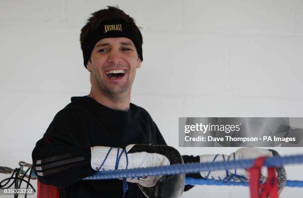 Boxer Steve Bell smiles during a training session at Arnies Gym, Manchester.