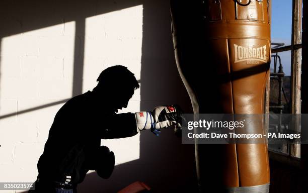 Boxer Steve Bell during a training session at Arnies Gym, Manchester.