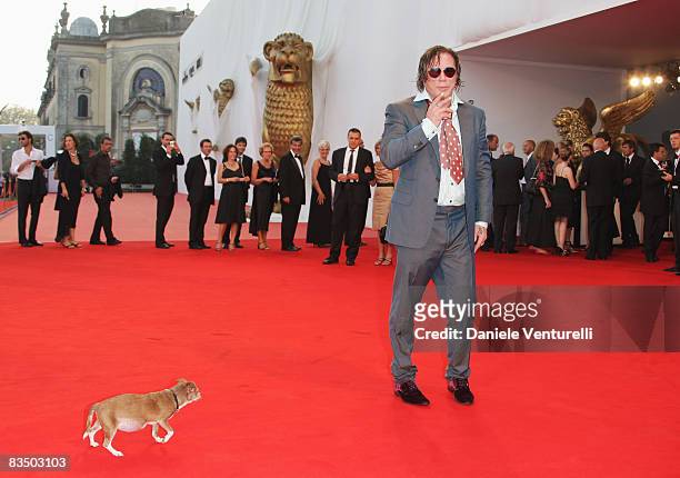 Actor Mickey Rourke and dog Loki attend the Closing Ceremony at the Sala Grande during the 65th Venice Film Festival on September 6, 2008 in Venice,...