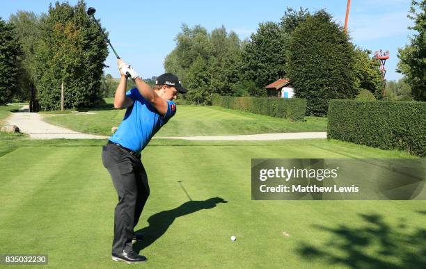 Paul Dunne of Ireland tees off on the 12th hole during the 32 qualifiers matches of the Saltire Energy Paul Lawrie Matchplay at Golf Resort Bad...