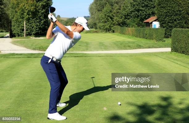 Jens Fahrbring of Sweden tees off on the 12th hole during the 32 qualifiers matches of the Saltire Energy Paul Lawrie Matchplay at Golf Resort Bad...