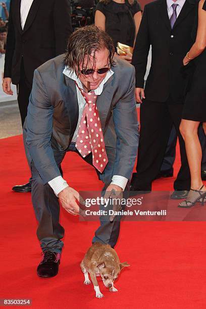 Actor Mickey Rourke and dog Loki attend the Closing Ceremony at the Sala Grande during the 65th Venice Film Festival on September 6, 2008 in Venice,...