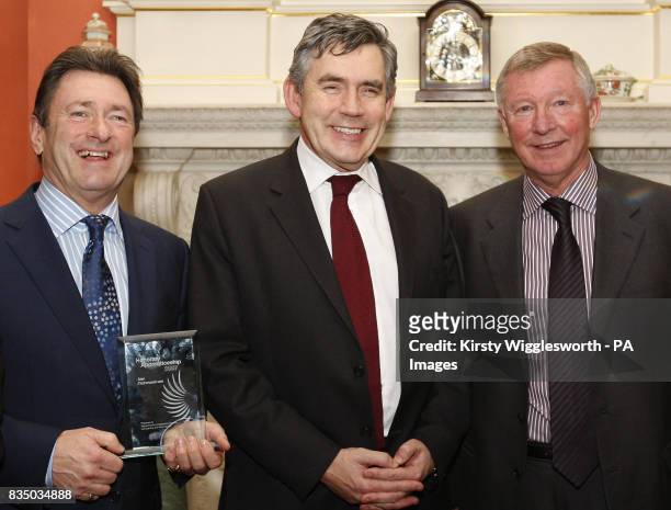 Prime Minister Gordon Brown meets Alan Titchmarsh and Manchester United manager Sir Alex Ferguson, who both received Honorary Apprenticeship Awards...