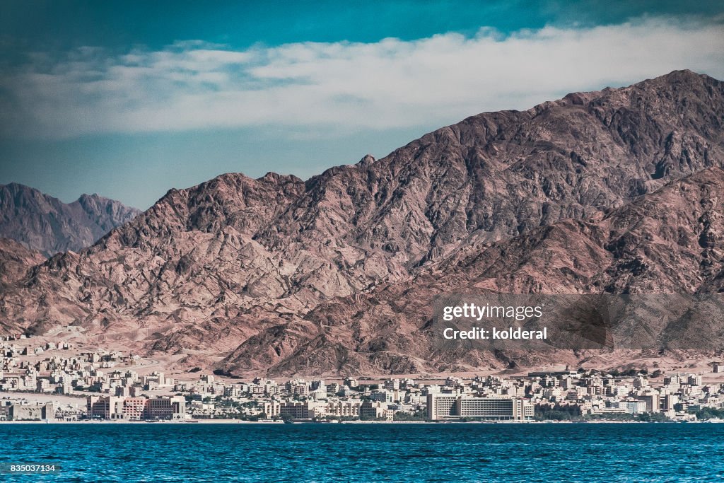 View of Aqaba, red sea and mountains