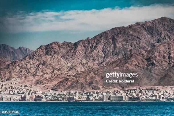 view of aqaba, red sea and mountains - aqaba stock pictures, royalty-free photos & images
