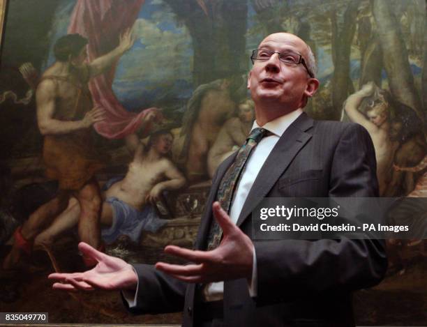 John Leighton Director-General of the National Galleries of Scotland stands in front of Titian's Diana and Actaeon as they announce that it was...